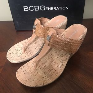 NEW WOMEN'S BCBGENERATION MEL CORK WEDGE SANDAL